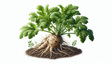 Turnip with roots isolated on white background. 3D illustration.