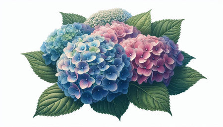Hydrangea flowers isolated on white background. 3D illustration.