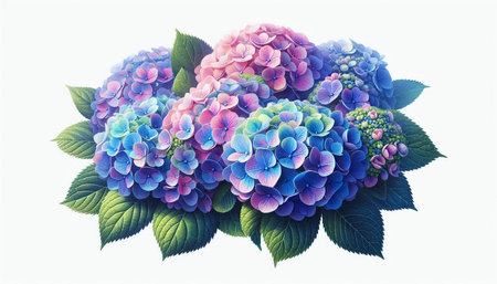 Hydrangea flowers isolated on white background. Hydrangea macrophylla.