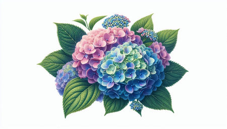 Hydrangea flowers isolated on white background.  Vector illustration.