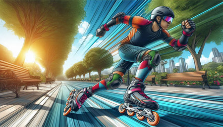 roller skater on the road in the city. 3d rendering