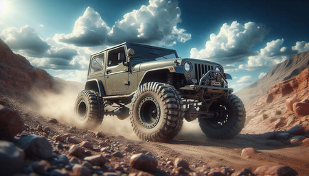Off-road 4x4 in the desert. 3d rendering