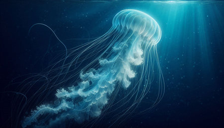 jellyfish in the deep blue sea, 3d render illustration