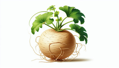 Potato plant with roots isolated on white background. Vector illustration.