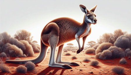 Kangaroo in the desert. 3D rendered Illustration.