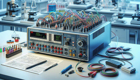 Electronic equipment in the laboratory. 3d rendering. Computer digital drawing.