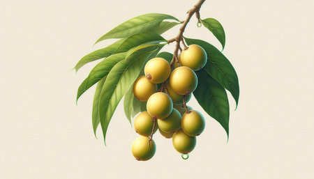 Branch with green and yellow fruit on a white background, illustration