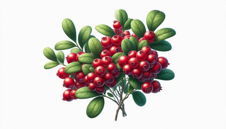 Cranberry with green leaves isolated on white background. 3d illustration