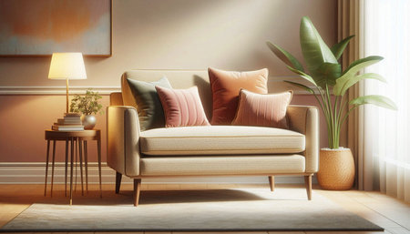 interior with brown sofa. 3d render illustration mock-up