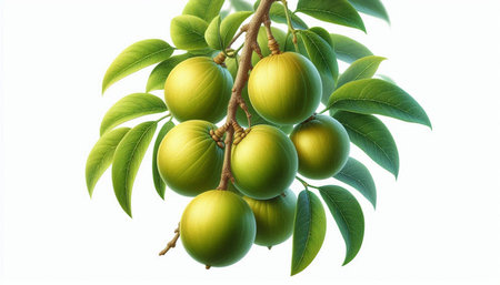 Indian jujube fruit on tree isolated on white background, clipping path