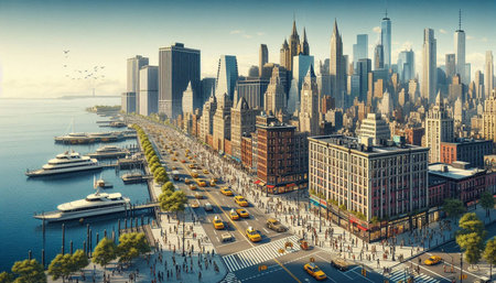 Chicago skyline with skyscrapers, bridges and traffic. 3d rendering