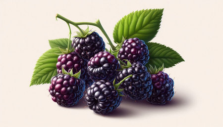 Blackberries with leaves on a white background. 3d illustration.