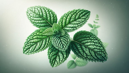 Green mint leaves on white background. 3D illustration. Toned.