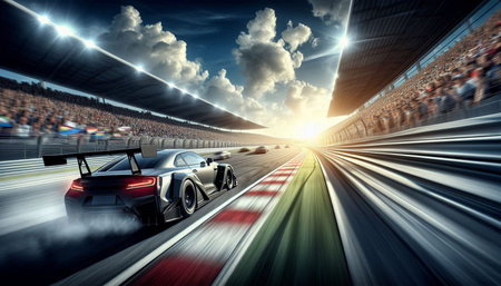 Sport car racing on the highway with high speed motion blur background.