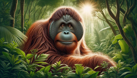 Orangutan in the jungle. 3D illustration. Cartoon style.