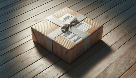 Gift box on the wooden floor, vintage style, soft focus