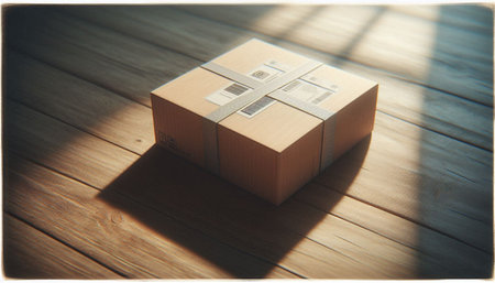Boxes on the wooden floor in the sunlight. Selective focus.