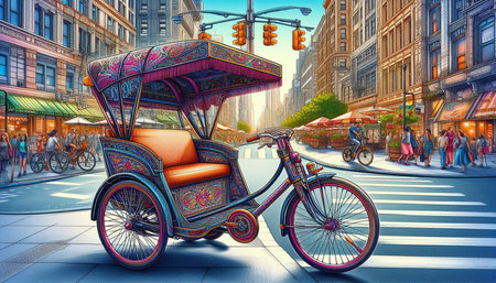 Rickshaw in Paris, France. 3D rendered illustration.