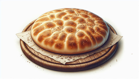 Round bread on a wooden board isolated on white background. 3d illustration