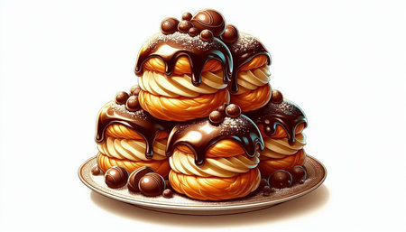 3D Illustration of a stack of chocolate cakes on a plate