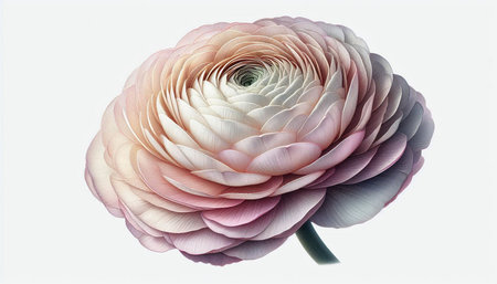 Pink and white ranunculus flower isolated on white background. 3D illustration