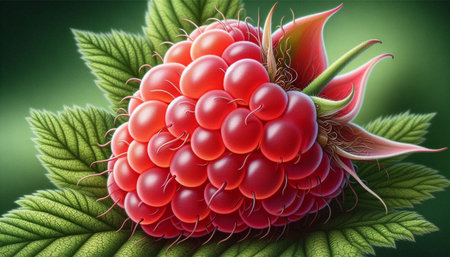 Raspberry on a green background. 3D illustration. Nature.