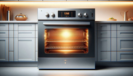 3d rendering of an oven in a modern kitchen with a built in oven