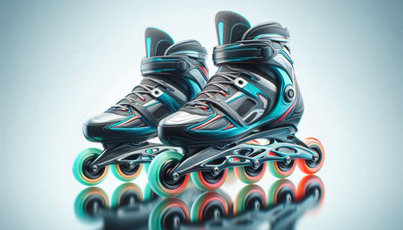 Freestyle inline skates on blue background. 3d illustration.