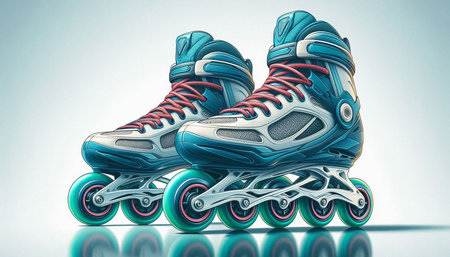 Roller skates on a blue background. 3d illustration.