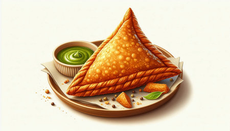 Illustration of a traditional indian samosas on a plate