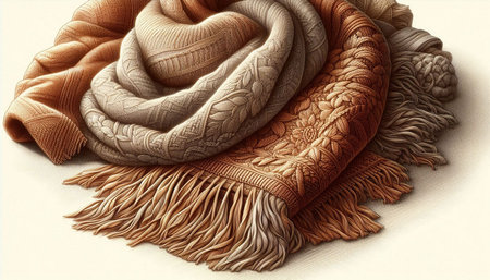 Brown woolen scarf on a white background. 3d illustration.