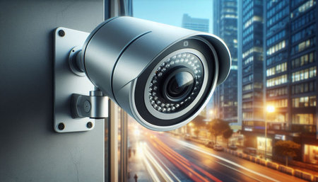 CCTV security camera on the building background. 3d rendering.