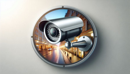 CCTV security camera in the city. 3d illustration. Security concept.