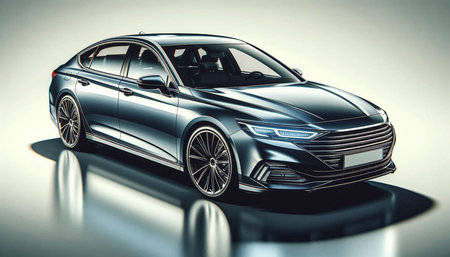 Modern luxury car on a gray background. 3d rendering image.