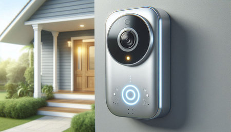 3d illustration of security camera in front of a house. 3d rendering