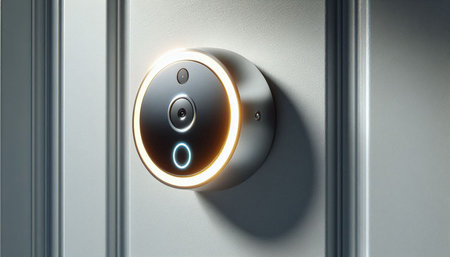 Close-up view of a door knob with a glowing light on it