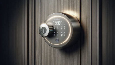 Digital composite of Close-up of elevator door knob with glowing lights