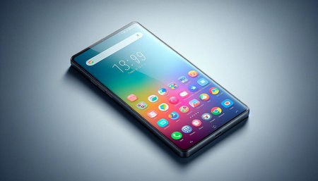 Mobile phone with apps on the screen, close-up. 3d rendering