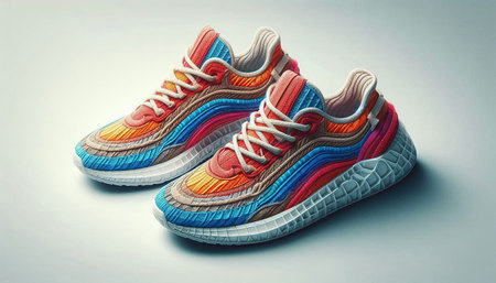 Sneakers of different colors on a white background. 3d illustration