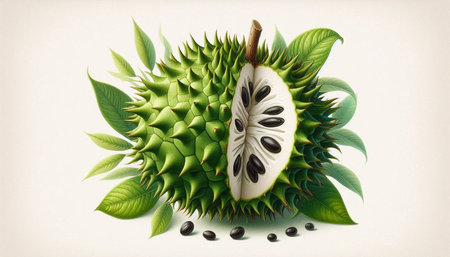 Custard apple with leaves on white background. 3d illustration
