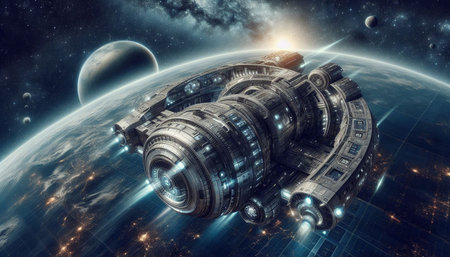 Spaceship in space. Elements of this image furnished by NASA