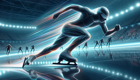 Speed skating athlete in front of a sport background. 3D rendering