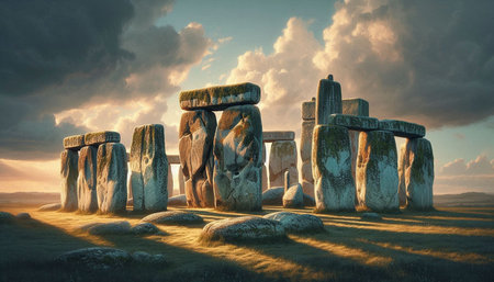 Stonehenge at sunset, England, UK. 3d render