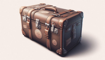 Vintage brown suitcase on a light background. 3d illustration.