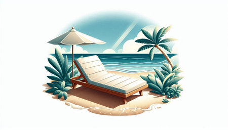 Beach chair on the beach in the tropics. Vector illustration