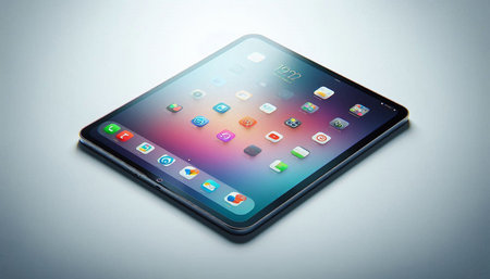 Tablet pc with colorful apps on the screen. 3d rendering