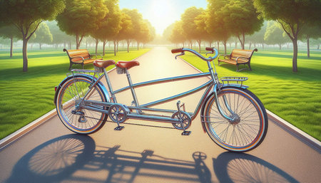 Bicycles in the park. Bicycle on the road. 3d rendering