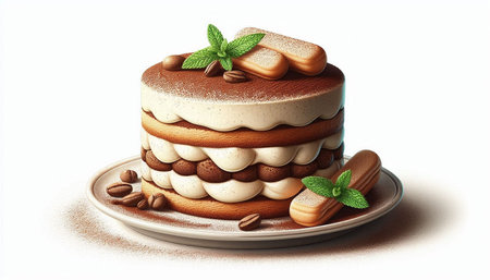 Tiramisu cake on a white background. Vector illustration.