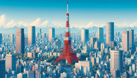 Tokyo tower on a background of the city. 3d rendering