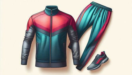 Men's sportswear. Blue, red and green colors.